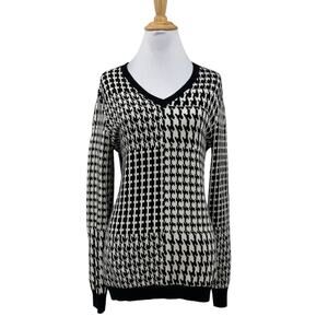 Nivo NVO Sweater Womens M Medium Multi V Neck Wool Blend Houndstooth Knitted